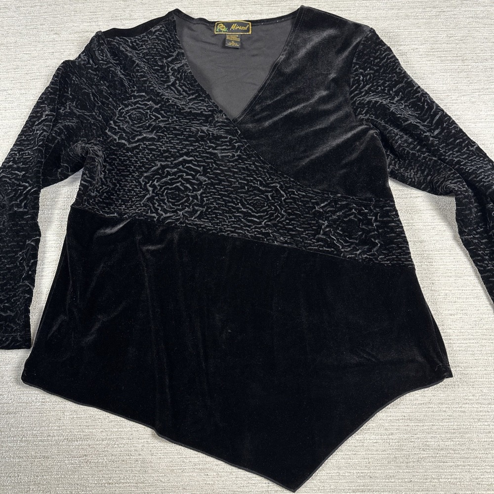 Velvet Gothic Witchy Whimsigoth Burnout Asymmetrical V Neck Top XL Black Floral